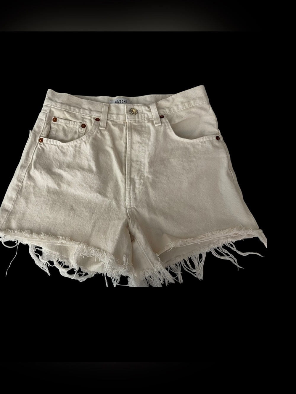 RE/DONE High Rise Cutoff Denim Shorts Size 24 Vintage White Distressed